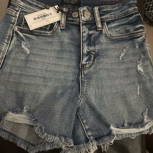 Judy Blue High-Waisted Distressed Blue Jean Shorts